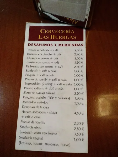 menu 2 of Cervecería Las Huergas