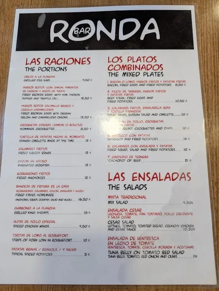 menu 0 of Bar Ronda