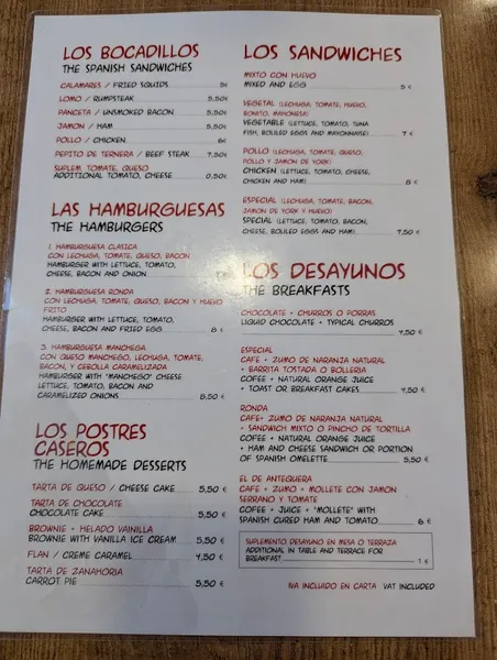 menu 1 of Bar Ronda