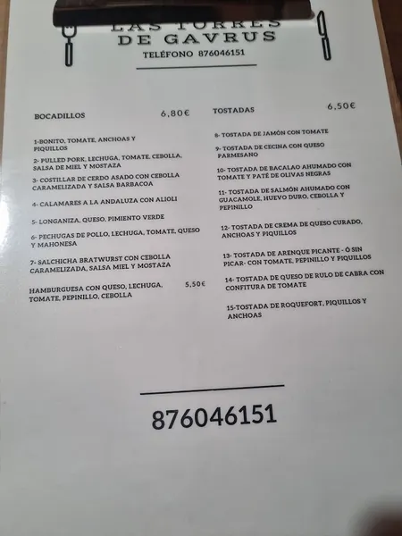 menu 1 of Las Torres de Gavrus