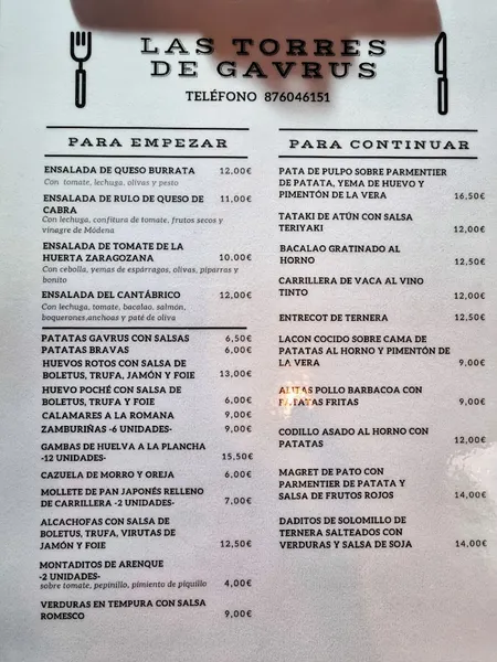 menu 2 of Las Torres de Gavrus