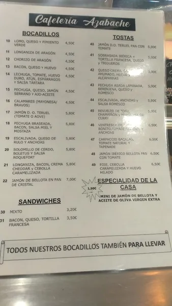 menu 1 of Cafetería Azabache