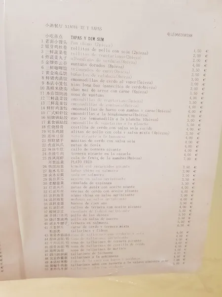 menu 1 of Xiao Yu Té y tapas