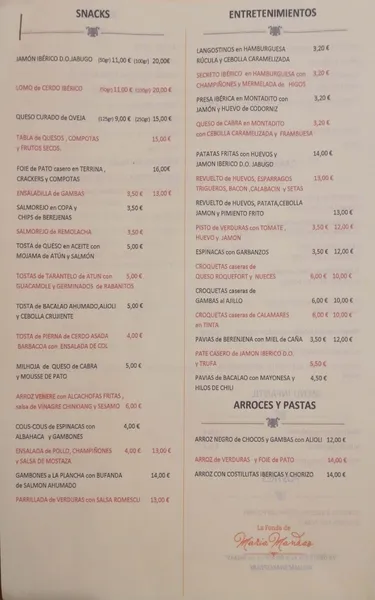 menu 0 of La Fonda de María Mandao