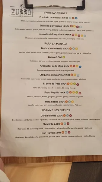 menu 0 of Zorro Viejo