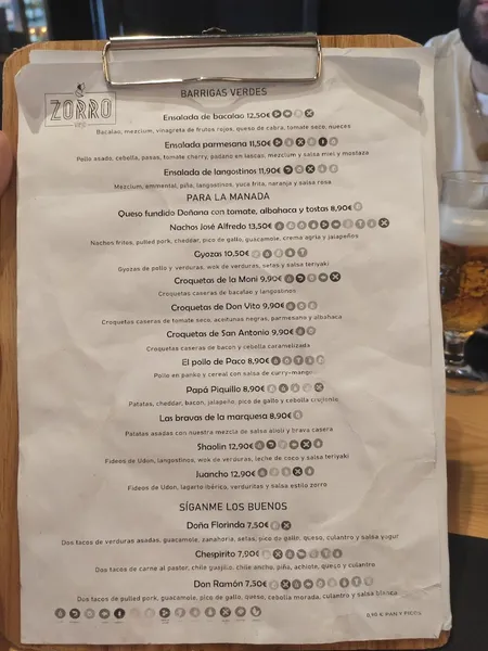 menu 2 of Zorro Viejo