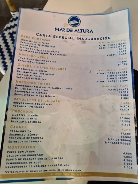 menu 1 of Mar de Altura