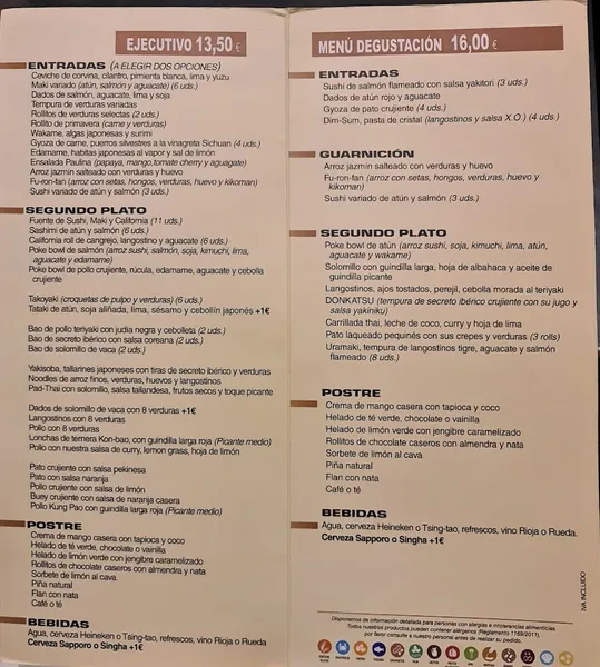 menu 2 of Restaurante Te Oriental