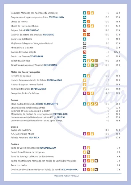 menu 0 of Altair Bar Restaurante Taberna