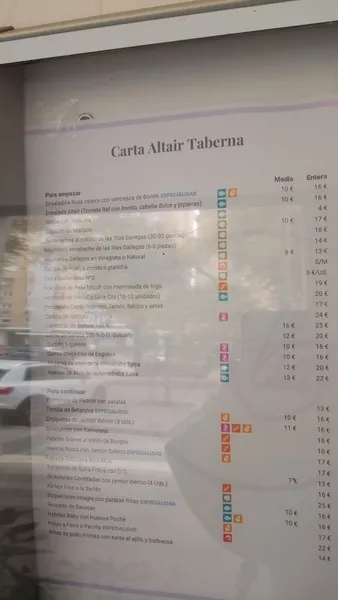 menu 1 of Altair Bar Restaurante Taberna