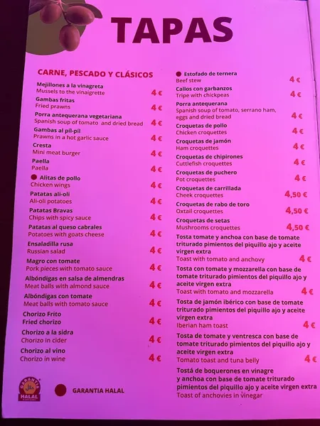 menu 2 of Picasso Bar Tapas