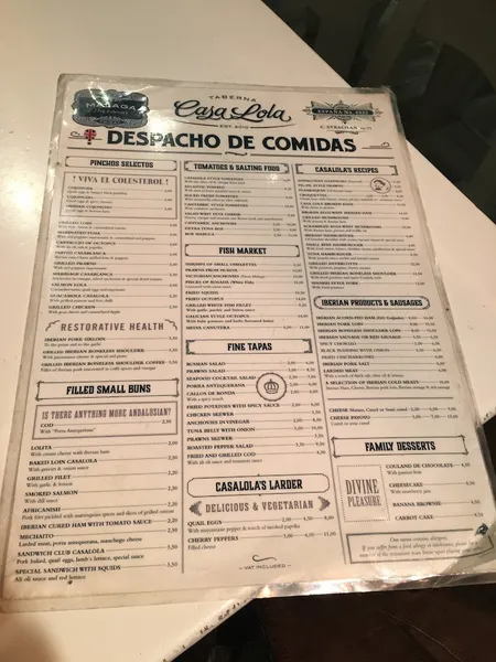 menu 2 of Casa Lola Strachan