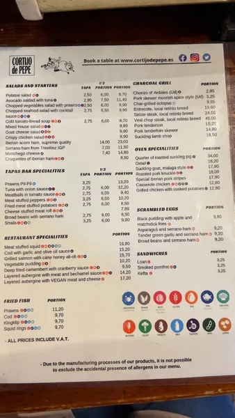 menu 1 of Cortijo de Pepe