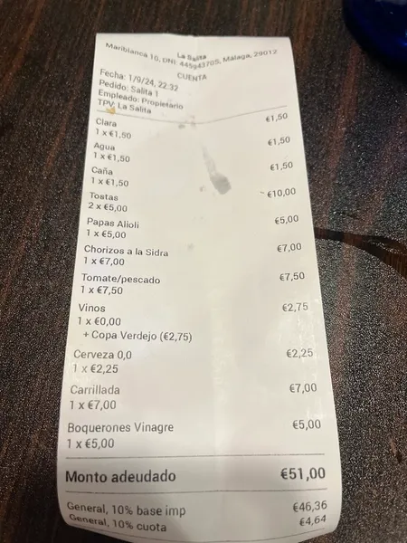 menu 0 of Tasca La Salita
