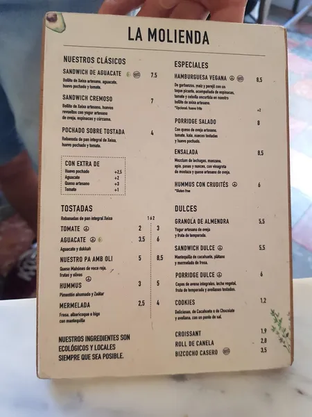 menu 1 of La Molienda Bisbe