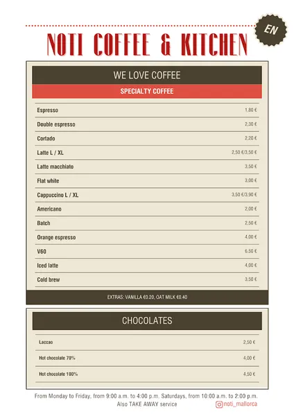 menu 0 of NOTI - COFFEE & KITCHEN (Café Noti)