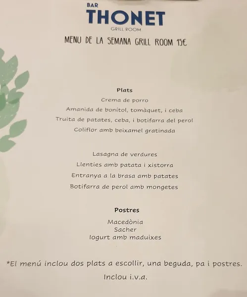 menu 0 of Grill Room Bar Thonet