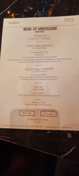 menu 1 of El Portal Alicante - Krug Ambassade