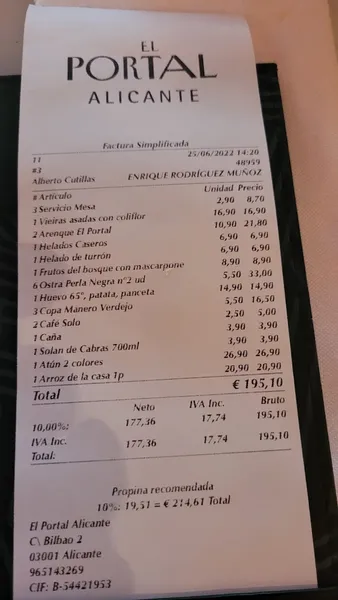 menu 2 of El Portal Alicante - Krug Ambassade