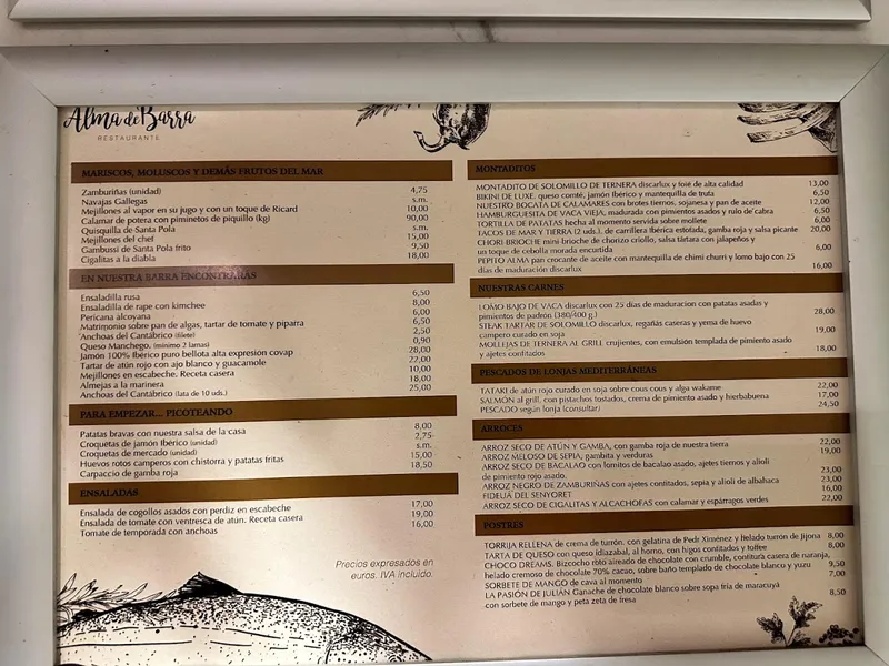 menu 0 of Alma de Barra