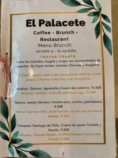 menu 2 of El Palacete Resto & Brunch