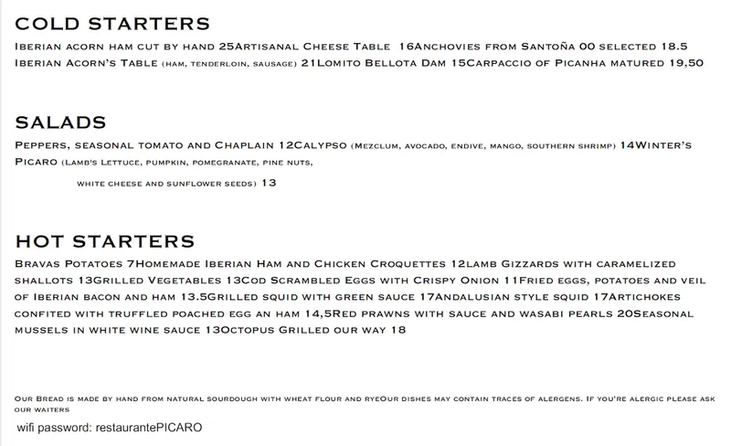menu 0 of Picaro 1999