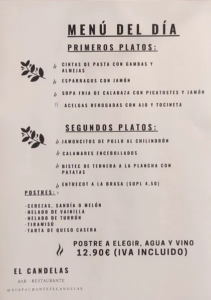 menu 1 of El Candelas