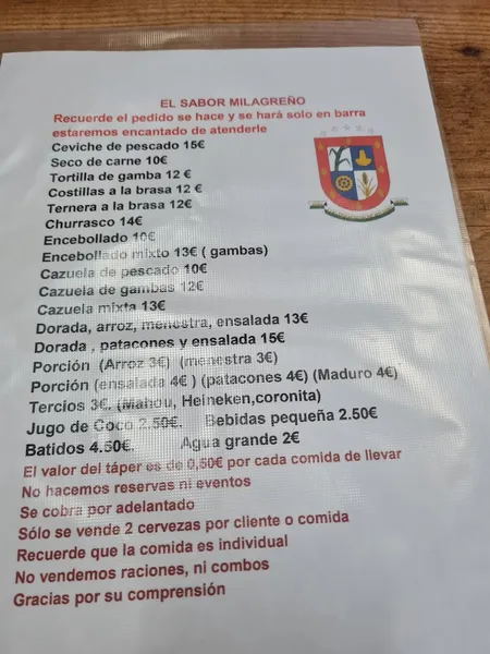 menu 0 of Restaurante El Sabor Milagreño