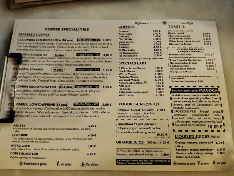 menu 0 of CafeLab