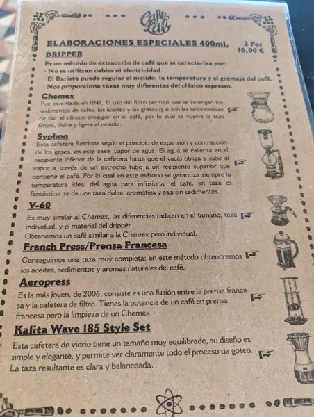 menu 1 of CafeLab