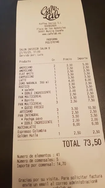 menu 2 of CafeLab