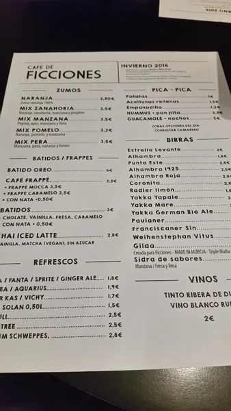 menu 0 of Café de Ficciones