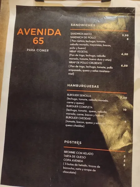 menu 1 of Avenida 65 Restaurante Bar