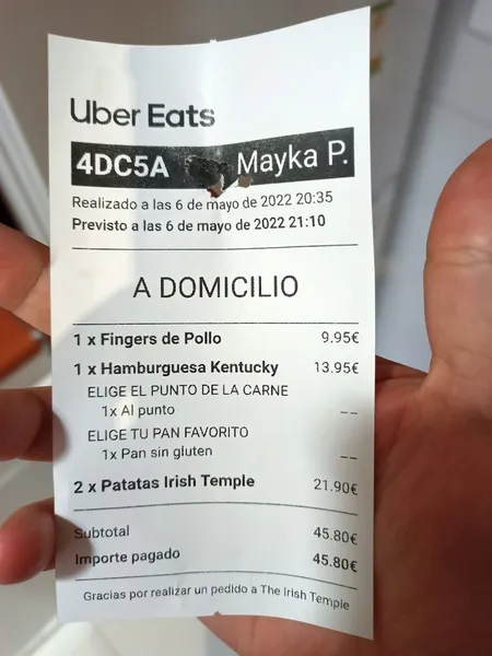 menu 1 of The Irish Temple