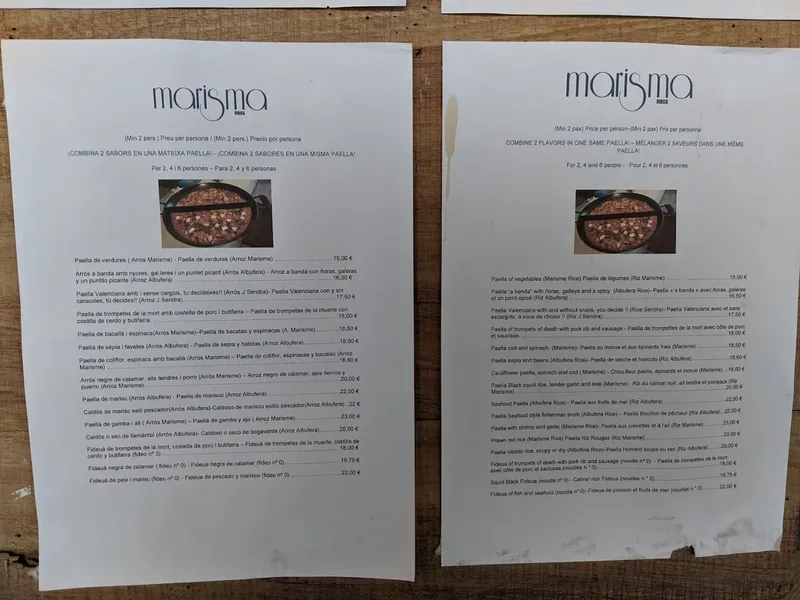 menu 1 of Restaurant Marisma Barceloneta