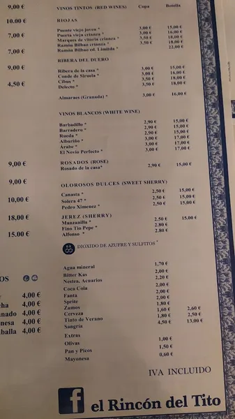 menu 0 of El Rincón del Tito
