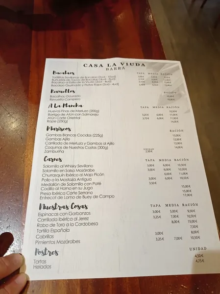 menu 1 of Casa la Viuda