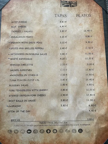 menu 0 of El Librero Tapas Y Quesos