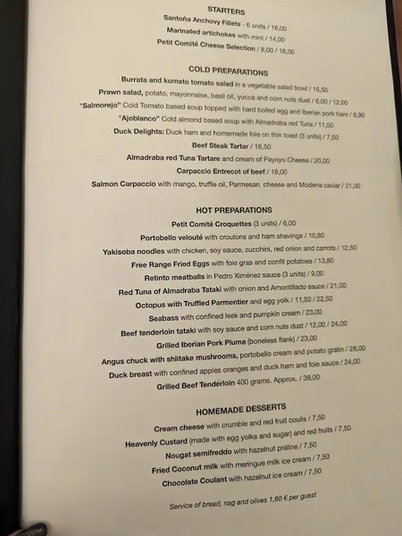 menu 1 of Petit Comité