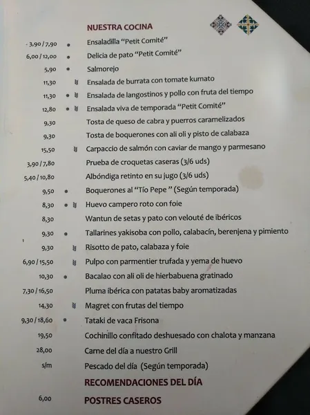 menu 2 of Petit Comité