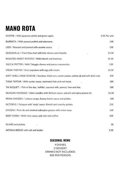 menu 0 of Mano Rota