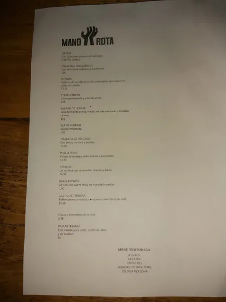 menu 2 of Mano Rota