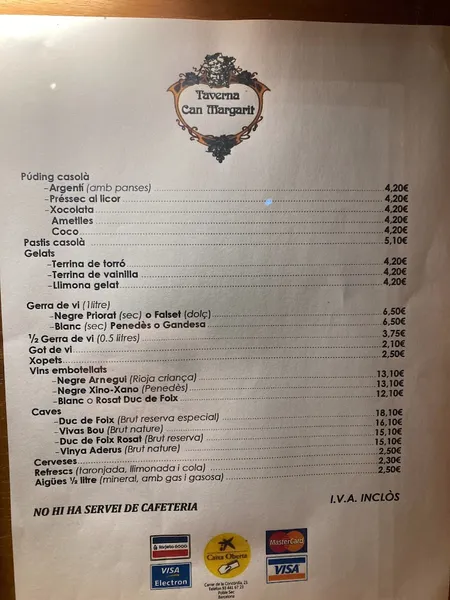 menu 1 of Taberna Can Margarit