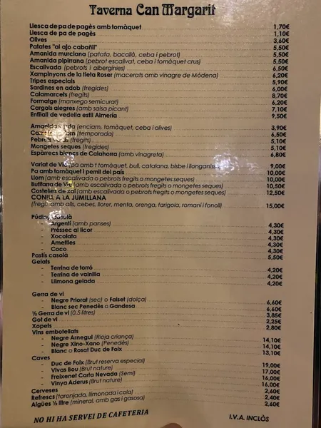menu 2 of Taberna Can Margarit