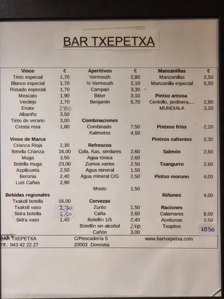menu 0 of Bar Txepetxa