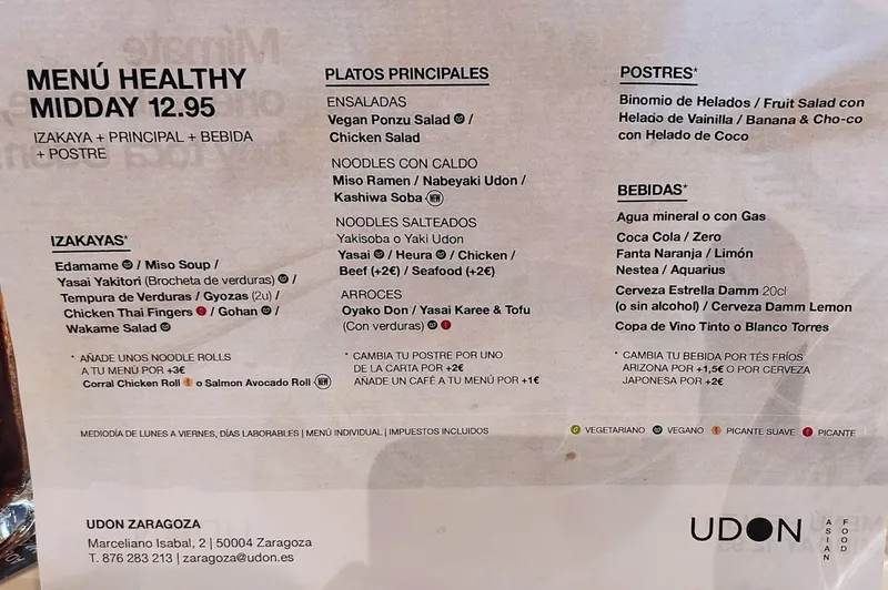 menu 2 of UDON Zaragoza