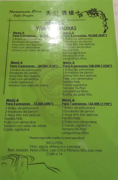 menu 0 of Restaurante Cielo Dragón