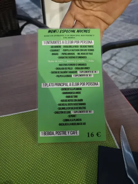 menu 1 of El Nuevo Virrey