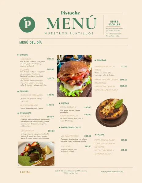 menu 0 of Pistache Mérida, un toque de Francia en Merida