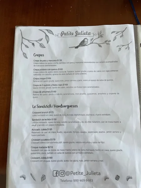 menu 0 of Petite Julieta Mérida